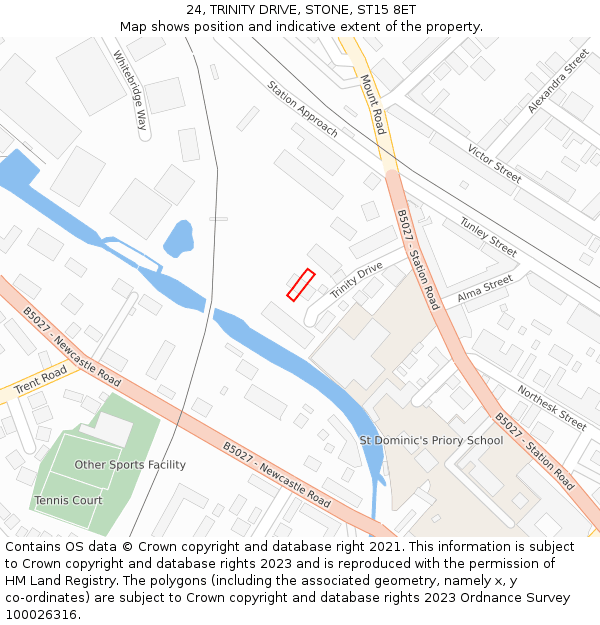 24, TRINITY DRIVE, STONE, ST15 8ET: Location map and indicative extent of plot