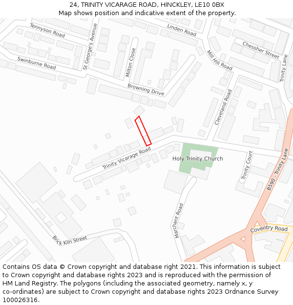 24, TRINITY VICARAGE ROAD, HINCKLEY, LE10 0BX: Location map and indicative extent of plot