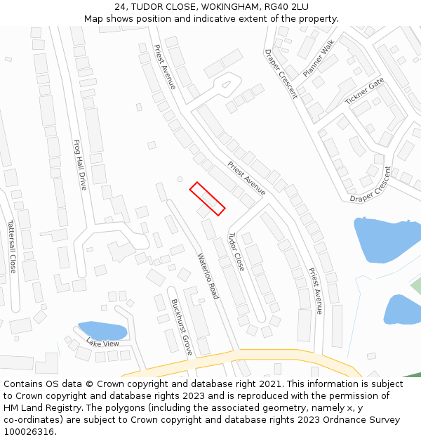 24, TUDOR CLOSE, WOKINGHAM, RG40 2LU: Location map and indicative extent of plot