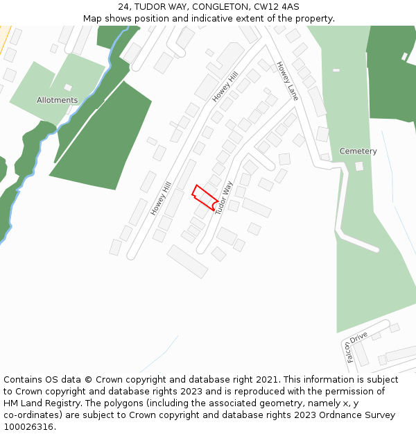 24, TUDOR WAY, CONGLETON, CW12 4AS: Location map and indicative extent of plot