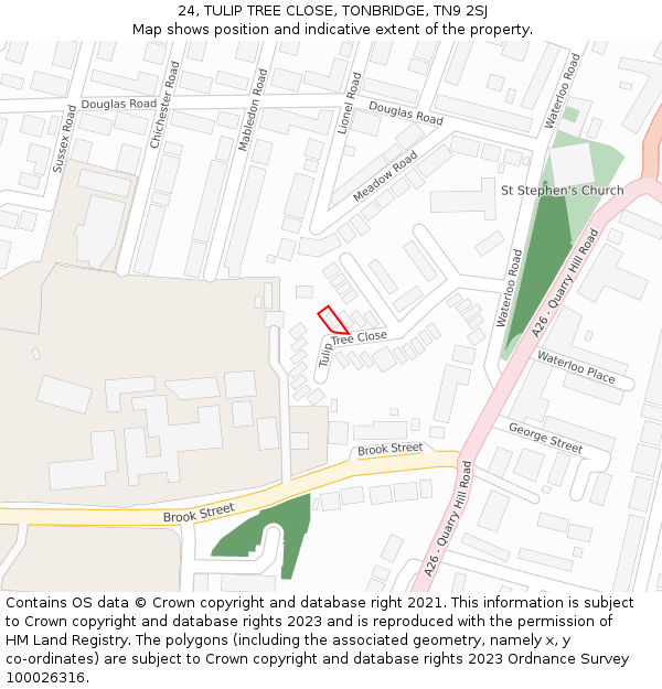24, TULIP TREE CLOSE, TONBRIDGE, TN9 2SJ: Location map and indicative extent of plot