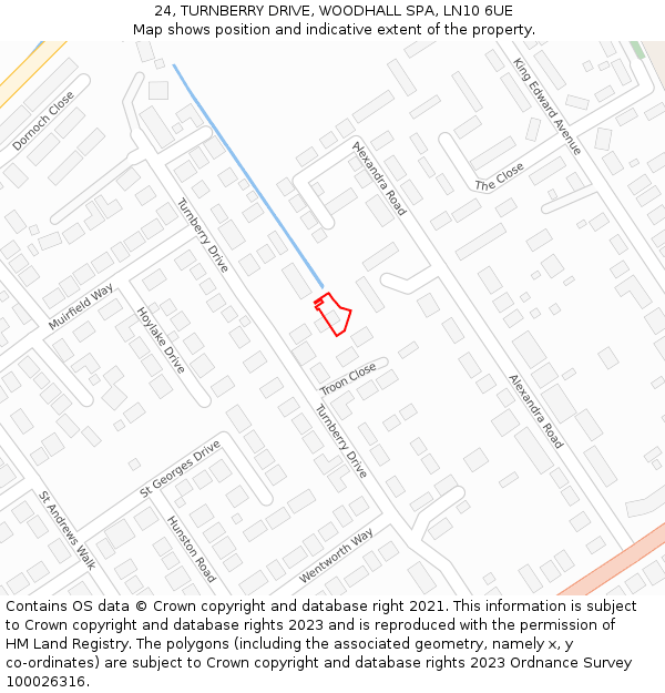 24, TURNBERRY DRIVE, WOODHALL SPA, LN10 6UE: Location map and indicative extent of plot