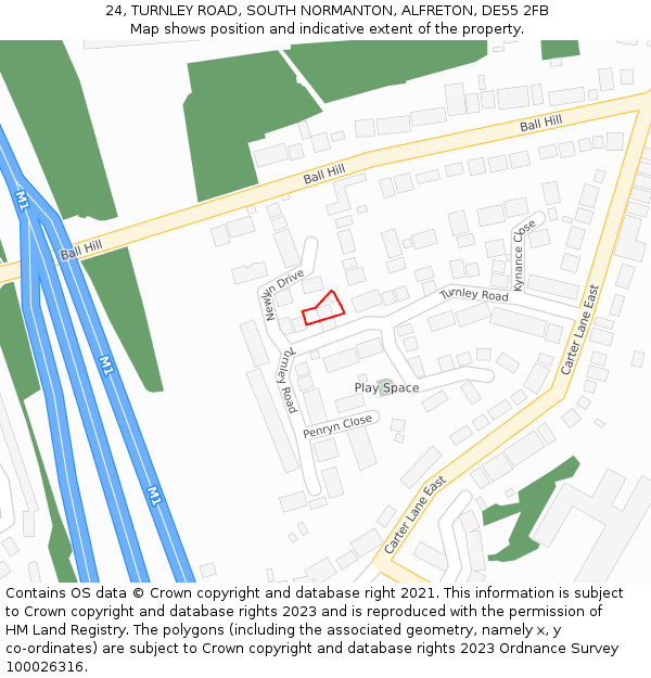 24, TURNLEY ROAD, SOUTH NORMANTON, ALFRETON, DE55 2FB: Location map and indicative extent of plot