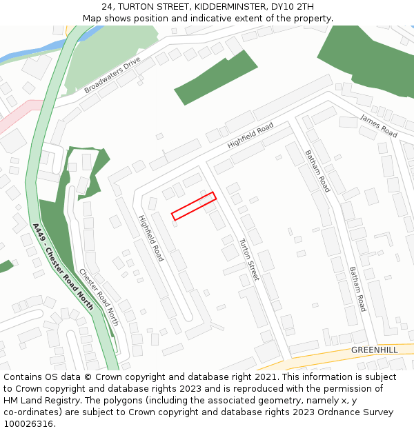 24, TURTON STREET, KIDDERMINSTER, DY10 2TH: Location map and indicative extent of plot