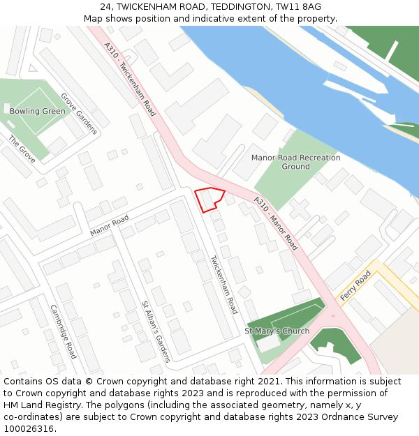 24, TWICKENHAM ROAD, TEDDINGTON, TW11 8AG: Location map and indicative extent of plot