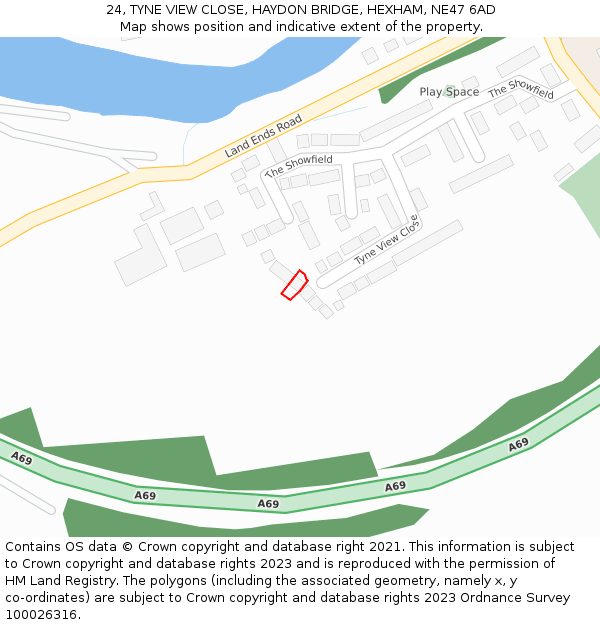 24, TYNE VIEW CLOSE, HAYDON BRIDGE, HEXHAM, NE47 6AD: Location map and indicative extent of plot