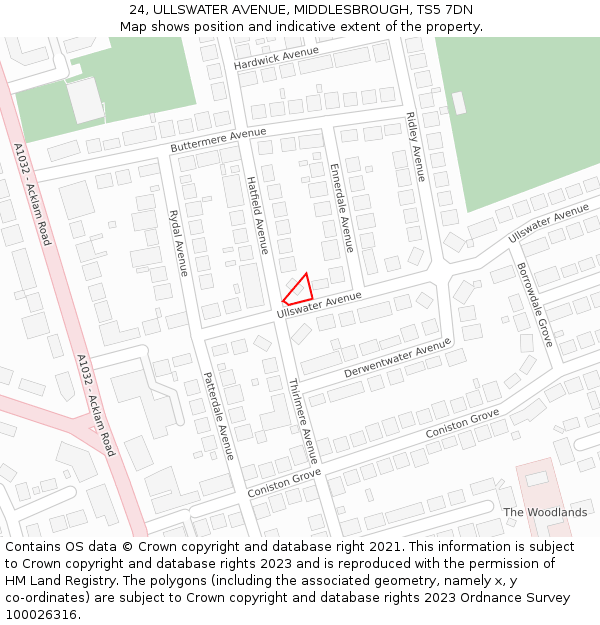 24, ULLSWATER AVENUE, MIDDLESBROUGH, TS5 7DN: Location map and indicative extent of plot