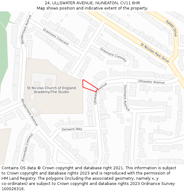24, ULLSWATER AVENUE, NUNEATON, CV11 6HR: Location map and indicative extent of plot