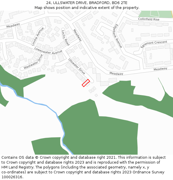 24, ULLSWATER DRIVE, BRADFORD, BD6 2TE: Location map and indicative extent of plot