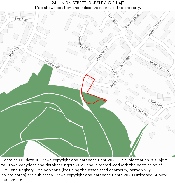 24, UNION STREET, DURSLEY, GL11 4JT: Location map and indicative extent of plot