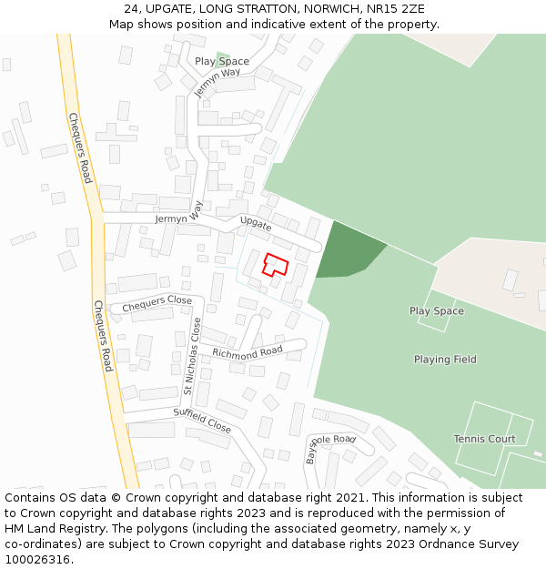 24, UPGATE, LONG STRATTON, NORWICH, NR15 2ZE: Location map and indicative extent of plot
