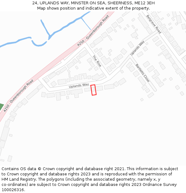 24, UPLANDS WAY, MINSTER ON SEA, SHEERNESS, ME12 3EH: Location map and indicative extent of plot