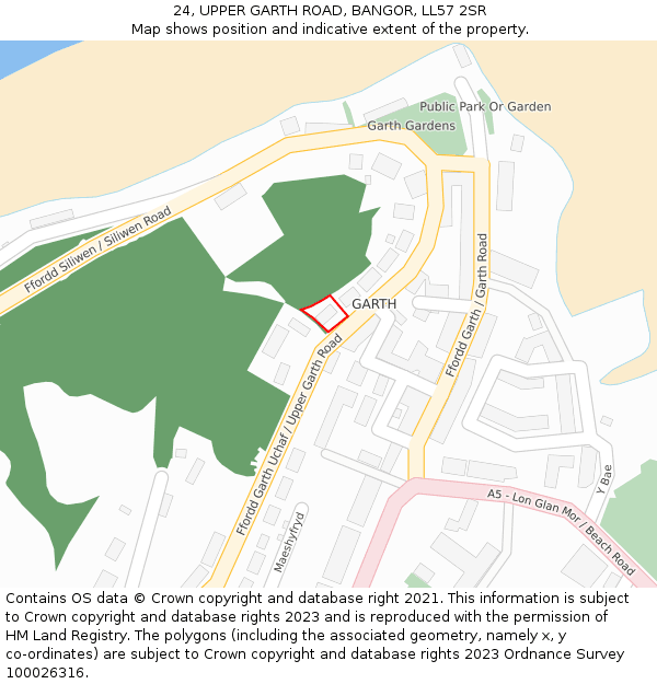 24, UPPER GARTH ROAD, BANGOR, LL57 2SR: Location map and indicative extent of plot