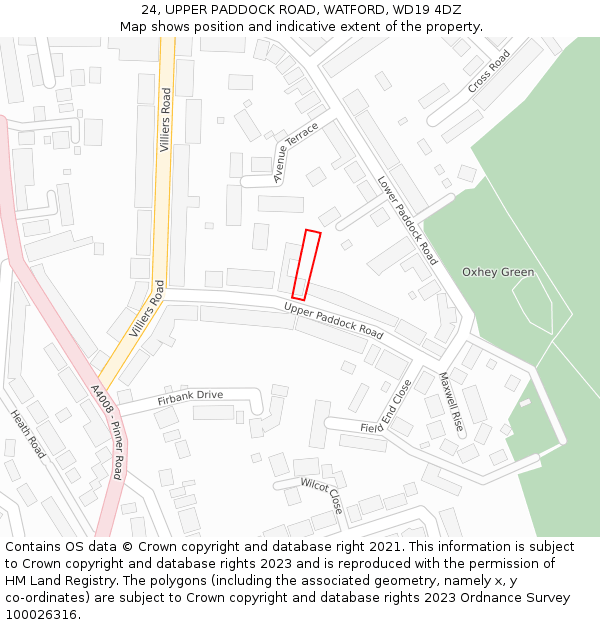 24, UPPER PADDOCK ROAD, WATFORD, WD19 4DZ: Location map and indicative extent of plot