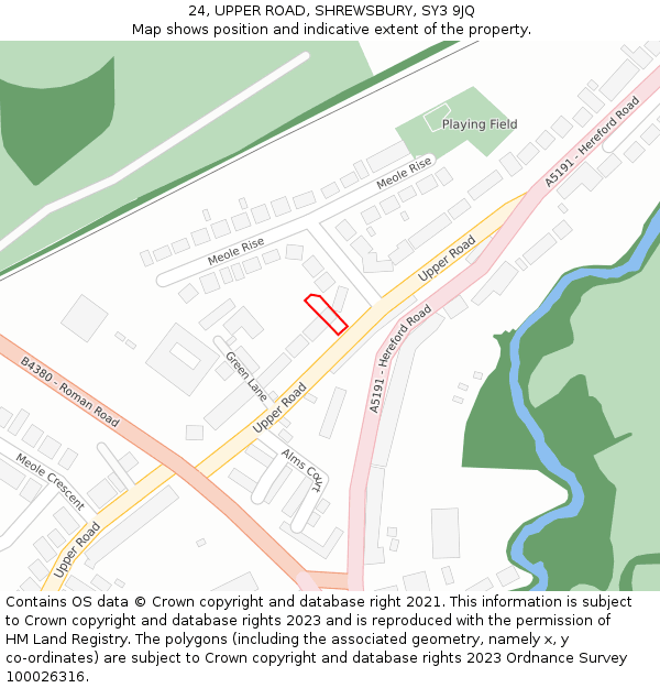 24, UPPER ROAD, SHREWSBURY, SY3 9JQ: Location map and indicative extent of plot