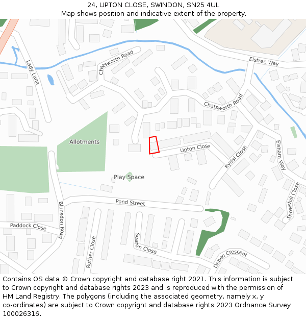 24, UPTON CLOSE, SWINDON, SN25 4UL: Location map and indicative extent of plot