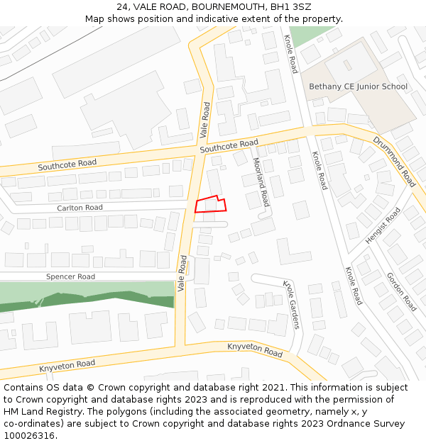 24, VALE ROAD, BOURNEMOUTH, BH1 3SZ: Location map and indicative extent of plot