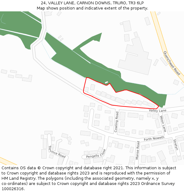 24, VALLEY LANE, CARNON DOWNS, TRURO, TR3 6LP: Location map and indicative extent of plot