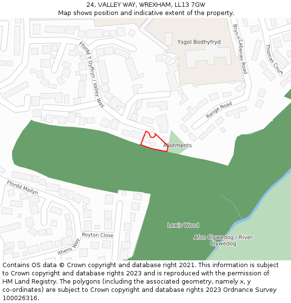 24, VALLEY WAY, WREXHAM, LL13 7GW: Location map and indicative extent of plot