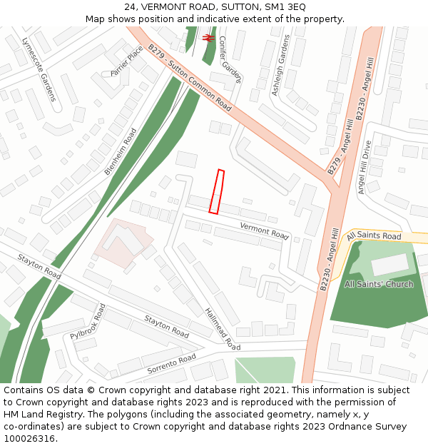 24, VERMONT ROAD, SUTTON, SM1 3EQ: Location map and indicative extent of plot