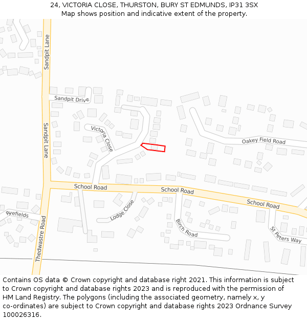 24, VICTORIA CLOSE, THURSTON, BURY ST EDMUNDS, IP31 3SX: Location map and indicative extent of plot