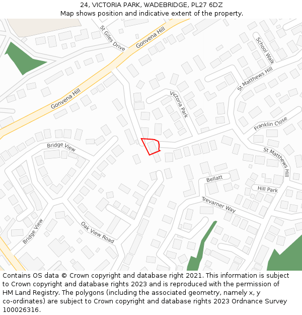 24, VICTORIA PARK, WADEBRIDGE, PL27 6DZ: Location map and indicative extent of plot