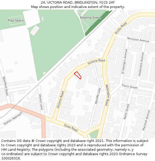 24, VICTORIA ROAD, BRIDLINGTON, YO15 2AT: Location map and indicative extent of plot