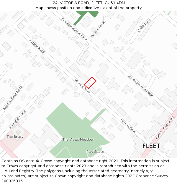 24, VICTORIA ROAD, FLEET, GU51 4DN: Location map and indicative extent of plot