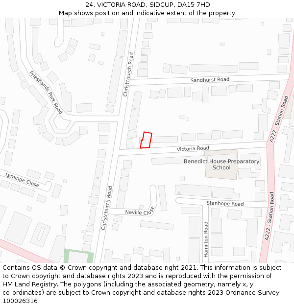 24, VICTORIA ROAD, SIDCUP, DA15 7HD: Location map and indicative extent of plot