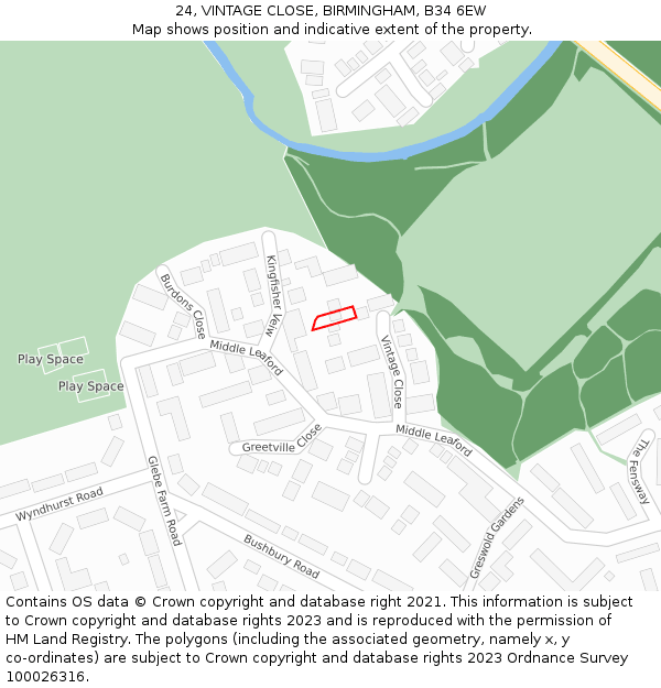 24, VINTAGE CLOSE, BIRMINGHAM, B34 6EW: Location map and indicative extent of plot