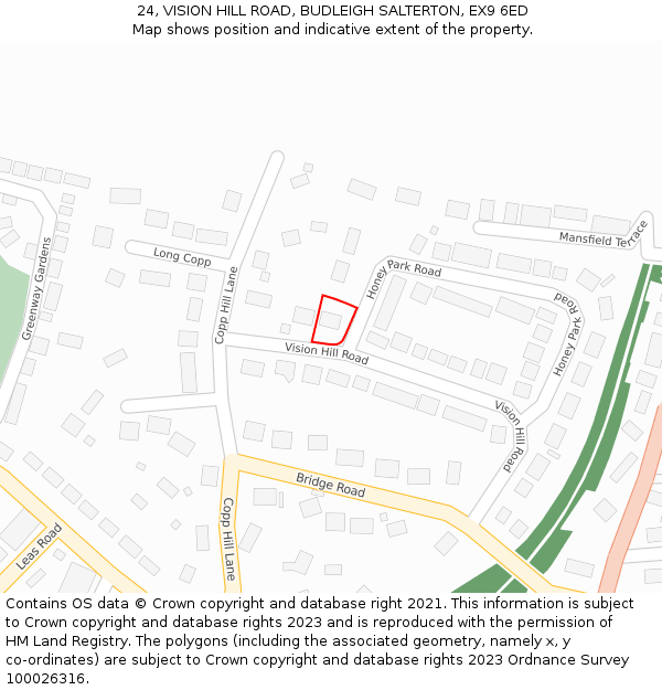 24, VISION HILL ROAD, BUDLEIGH SALTERTON, EX9 6ED: Location map and indicative extent of plot