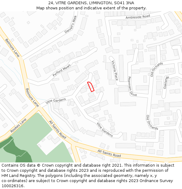 24, VITRE GARDENS, LYMINGTON, SO41 3NA: Location map and indicative extent of plot