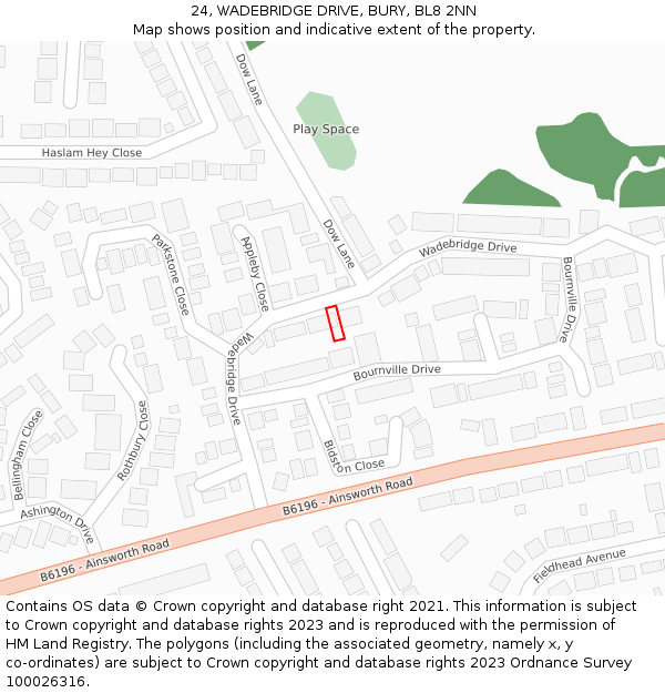 24, WADEBRIDGE DRIVE, BURY, BL8 2NN: Location map and indicative extent of plot