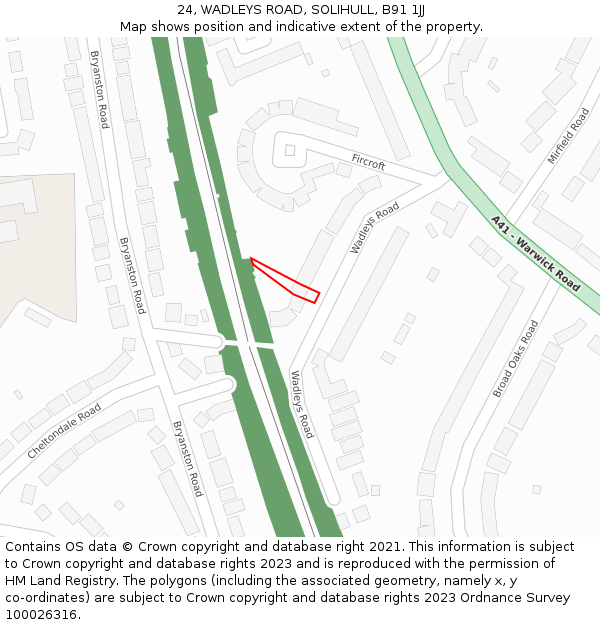 24, WADLEYS ROAD, SOLIHULL, B91 1JJ: Location map and indicative extent of plot