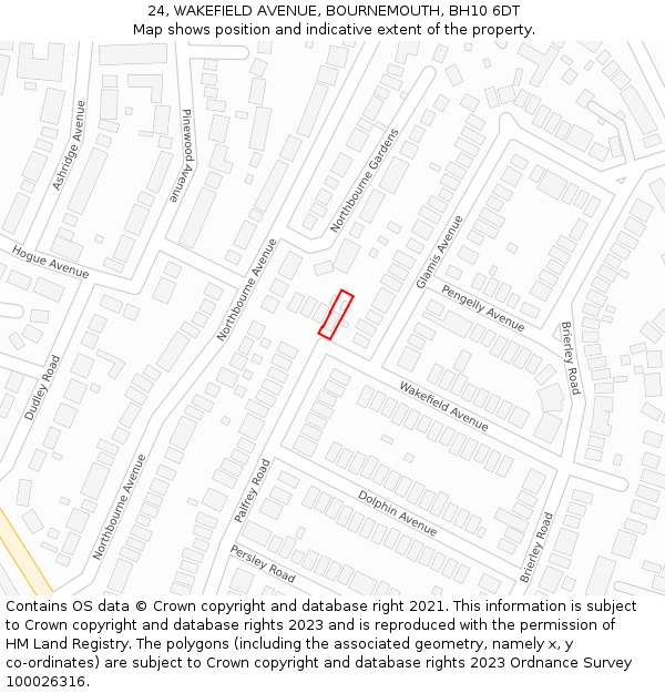 24, WAKEFIELD AVENUE, BOURNEMOUTH, BH10 6DT: Location map and indicative extent of plot