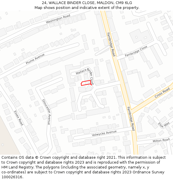 24, WALLACE BINDER CLOSE, MALDON, CM9 6LG: Location map and indicative extent of plot