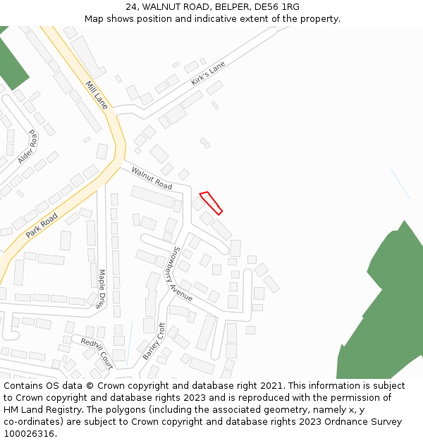 24, WALNUT ROAD, BELPER, DE56 1RG: Location map and indicative extent of plot