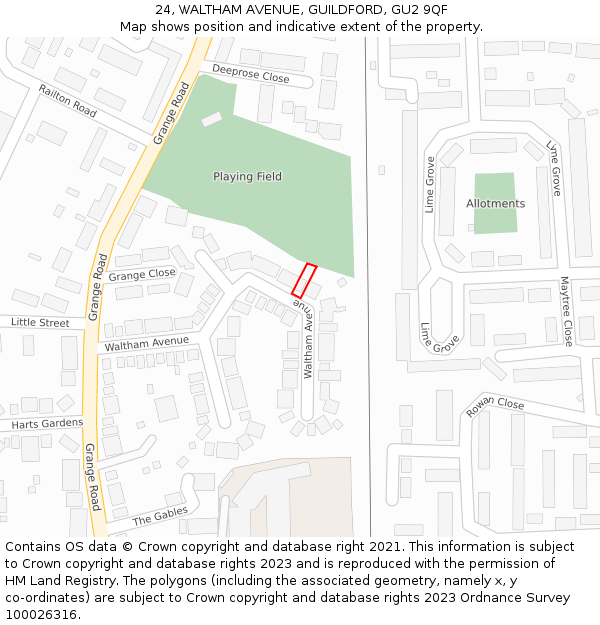 24, WALTHAM AVENUE, GUILDFORD, GU2 9QF: Location map and indicative extent of plot