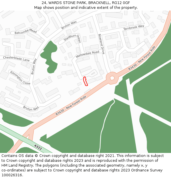 24, WARDS STONE PARK, BRACKNELL, RG12 0GF: Location map and indicative extent of plot