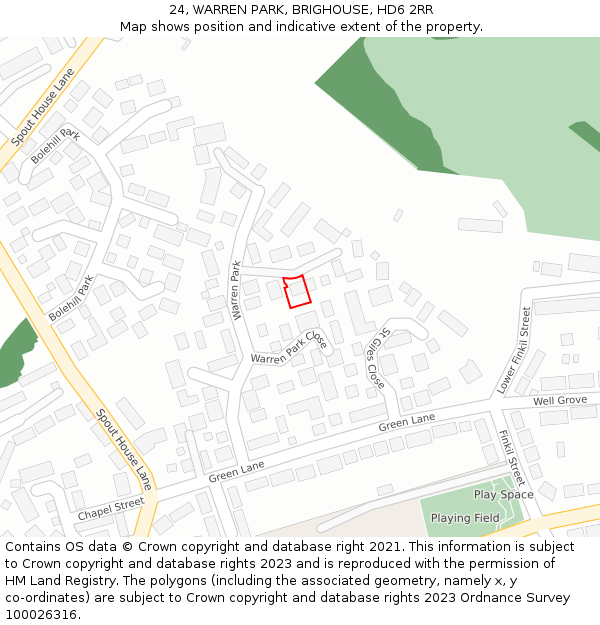 24, WARREN PARK, BRIGHOUSE, HD6 2RR: Location map and indicative extent of plot