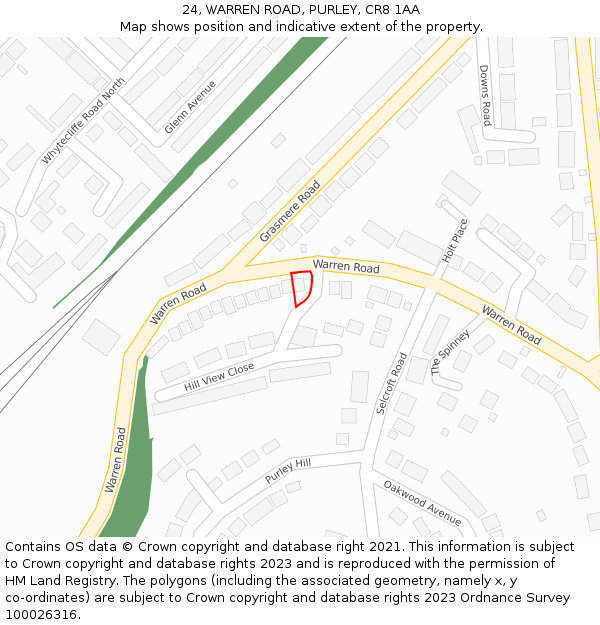 24, WARREN ROAD, PURLEY, CR8 1AA: Location map and indicative extent of plot