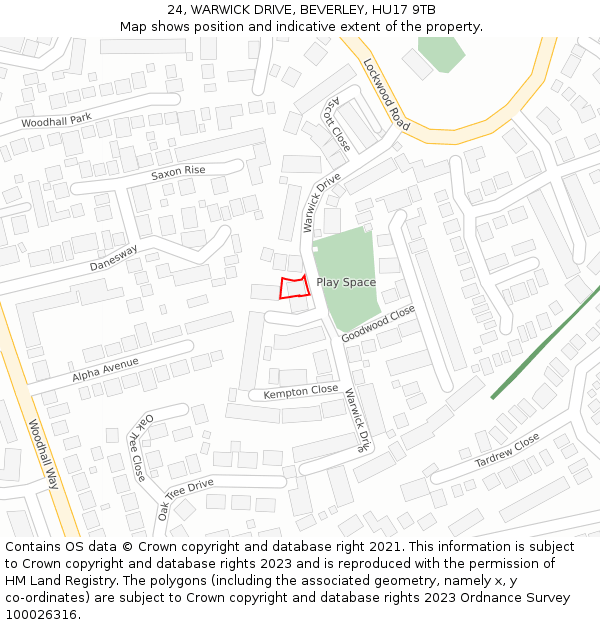 24, WARWICK DRIVE, BEVERLEY, HU17 9TB: Location map and indicative extent of plot