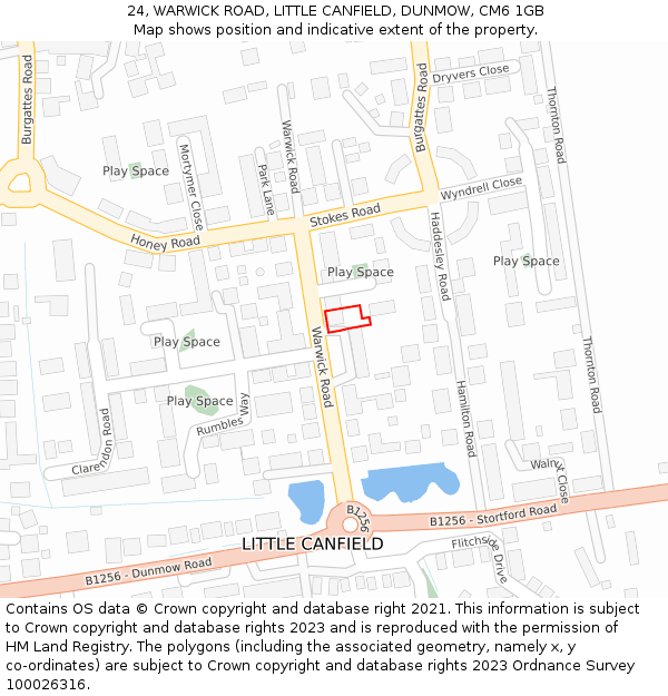 24, WARWICK ROAD, LITTLE CANFIELD, DUNMOW, CM6 1GB: Location map and indicative extent of plot