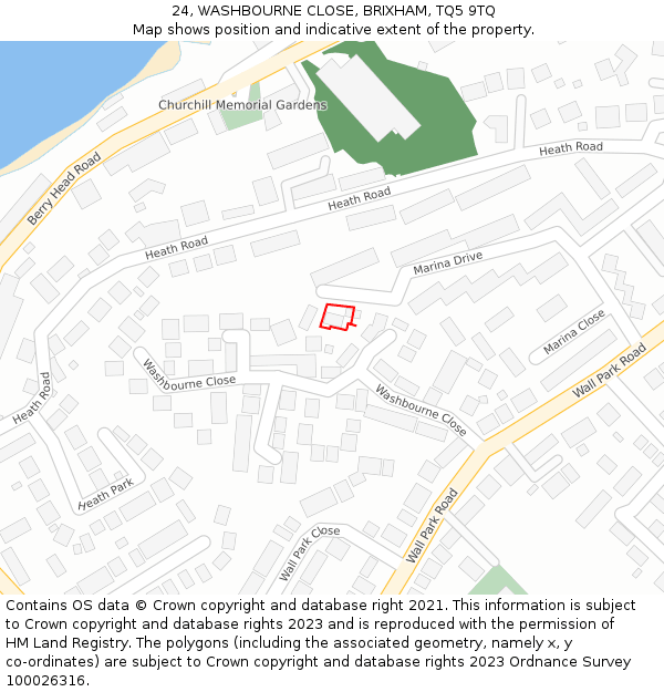 24, WASHBOURNE CLOSE, BRIXHAM, TQ5 9TQ: Location map and indicative extent of plot