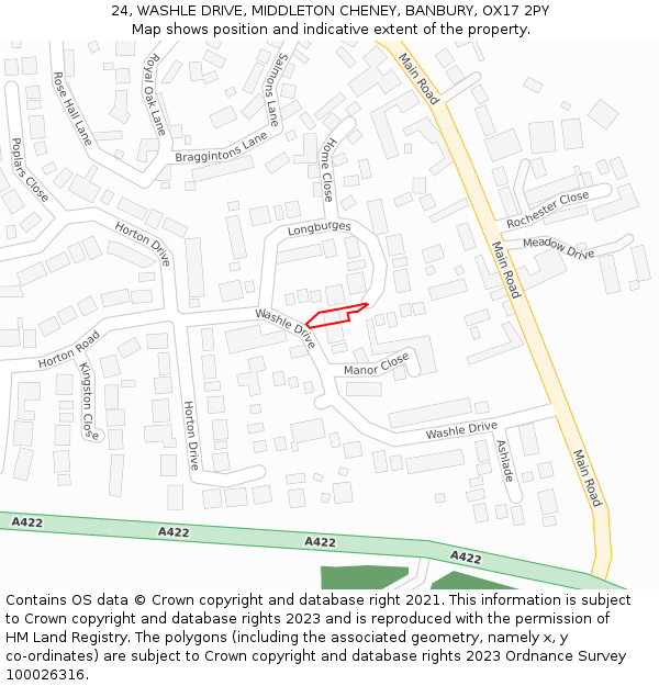 24, WASHLE DRIVE, MIDDLETON CHENEY, BANBURY, OX17 2PY: Location map and indicative extent of plot