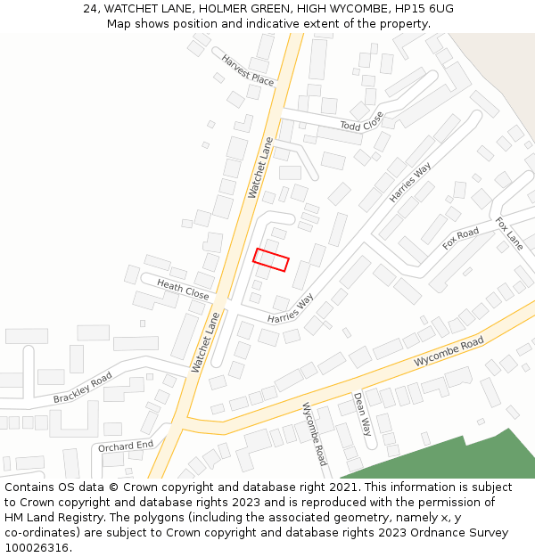 24, WATCHET LANE, HOLMER GREEN, HIGH WYCOMBE, HP15 6UG: Location map and indicative extent of plot