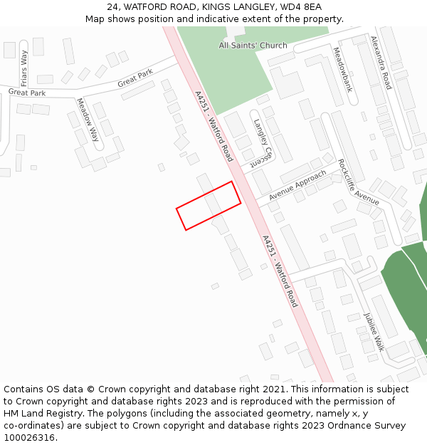 24, WATFORD ROAD, KINGS LANGLEY, WD4 8EA: Location map and indicative extent of plot