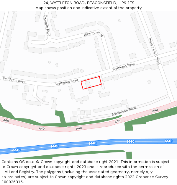 24, WATTLETON ROAD, BEACONSFIELD, HP9 1TS: Location map and indicative extent of plot