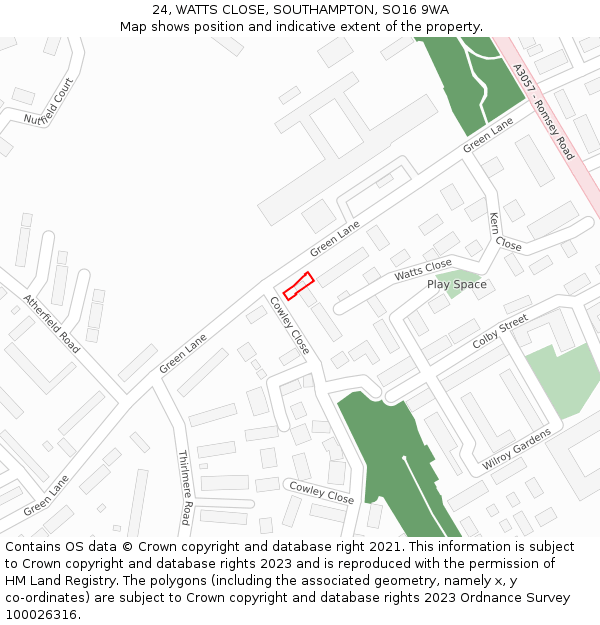24, WATTS CLOSE, SOUTHAMPTON, SO16 9WA: Location map and indicative extent of plot