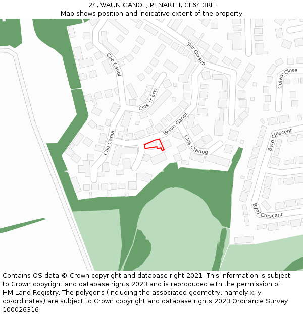 24, WAUN GANOL, PENARTH, CF64 3RH: Location map and indicative extent of plot